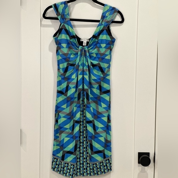 London Style Dresses & Skirts - London Style Collection Dress Geometric Sleeveless Y2K Green Aqua Blue Medium